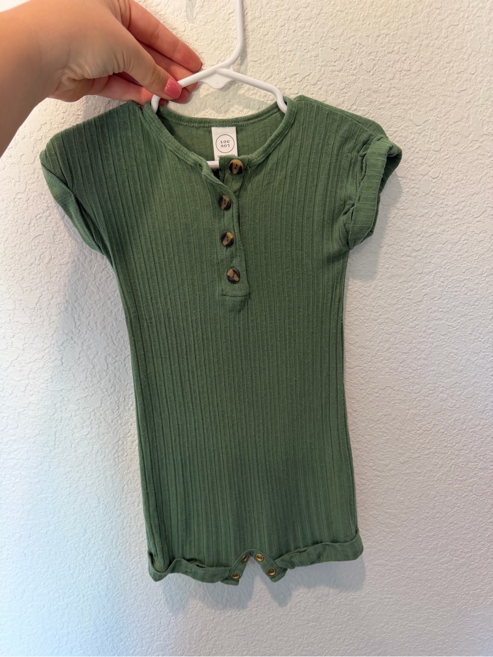 Lou Lou & Company Olive Green Ribbed Short-Sleeve Romper